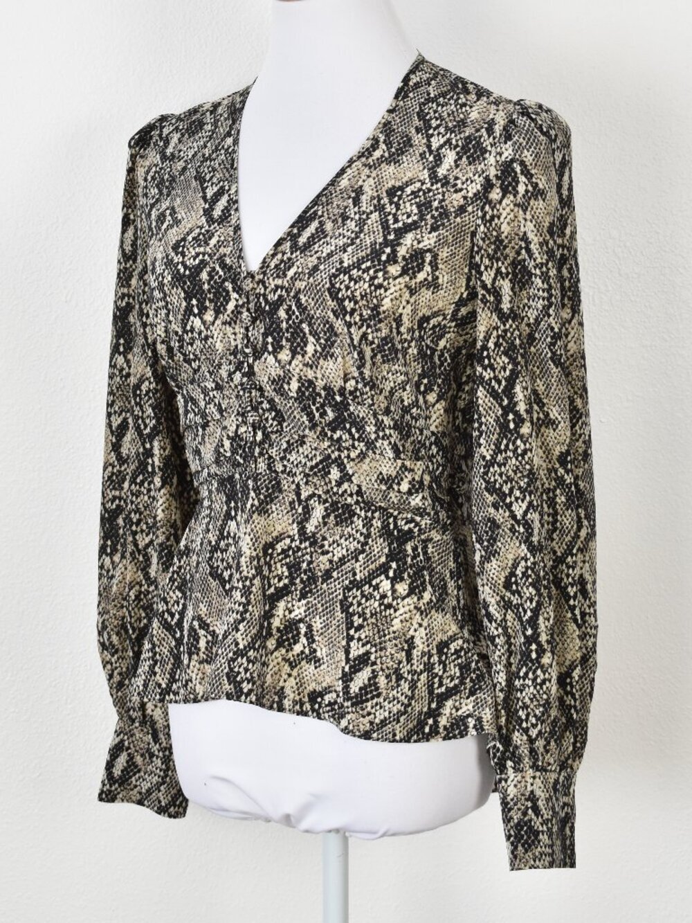 Veronica Beard Thea Snake Print Silk Blouse Peplum - 4 - Picture 2 of 10